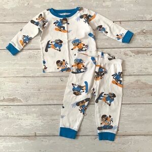 Carters 6m Baby Boy Pjs Pajama Set Long Sleevss Blue White Snowboard Print